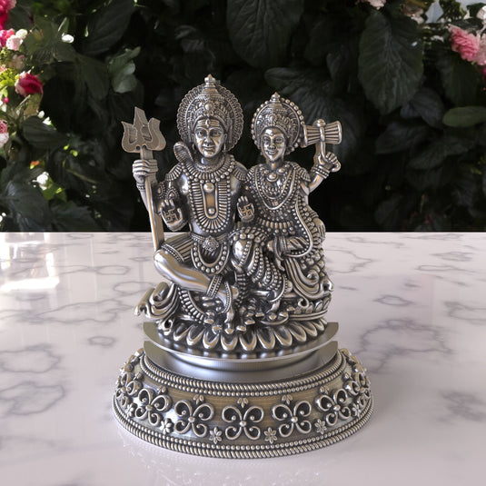 Silver Lord Shiva & Mata Parvaiti Idol – Sterling Silver 925 Hallmark, A Divine Symbol of Unity and Love