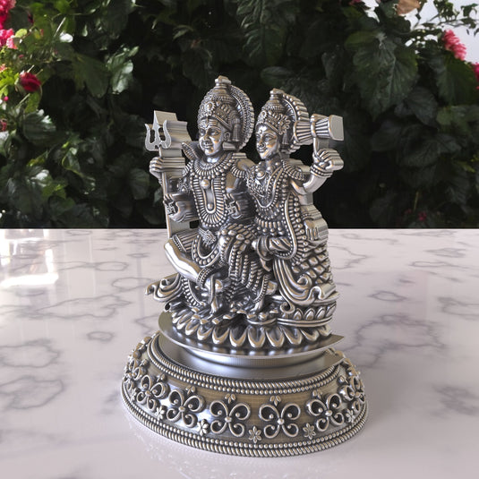 Silver Lord Shiva & Mata Parvaiti Idol – Sterling Silver 925 Hallmark, A Divine Symbol of Unity and Love