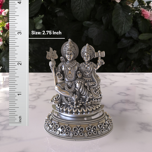 Silver Lord Shiva & Mata Parvaiti Idol – Sterling Silver 925 Hallmark, A Divine Symbol of Unity and Love