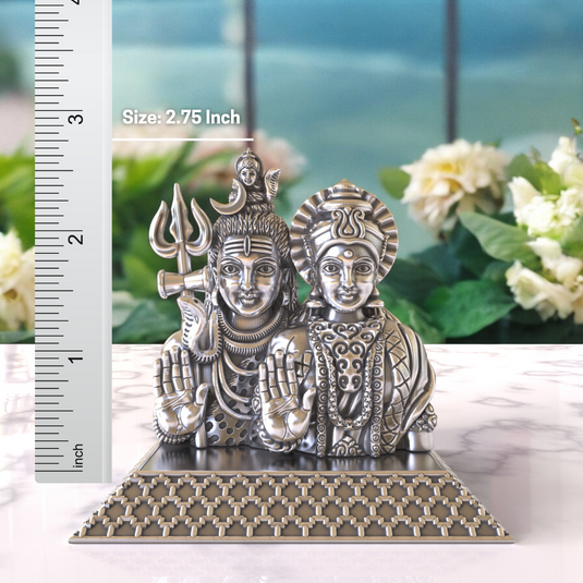 Silver Lord Shiva & Mata Parvaiti Idol 02 – Sterling Silver 925 Hallmark, A Divine Symbol of Unity and Love