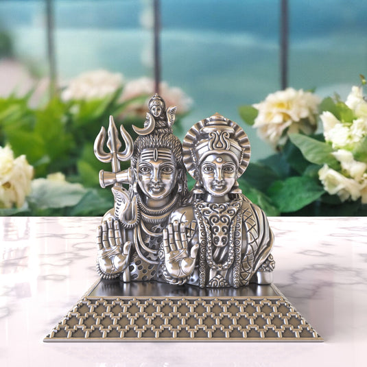 Silver Lord Shiva & Mata Parvaiti Idol 02 – Sterling Silver 925 Hallmark, A Divine Symbol of Unity and Love