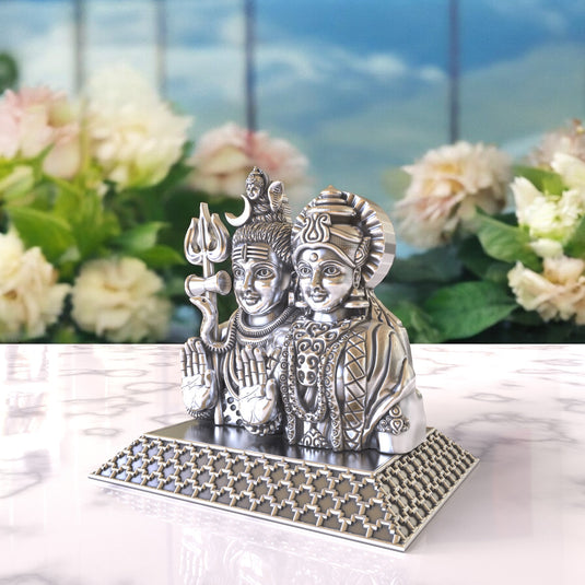 Silver Lord Shiva & Mata Parvaiti Idol 02 – Sterling Silver 925 Hallmark, A Divine Symbol of Unity and Love