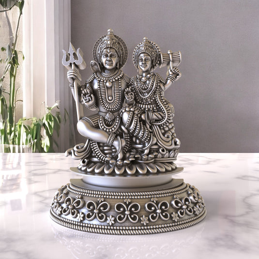 Silver Lord Shiva & Mata Parvaiti Idol – Sterling Silver 925 Hallmark, A Divine Symbol of Unity and Love