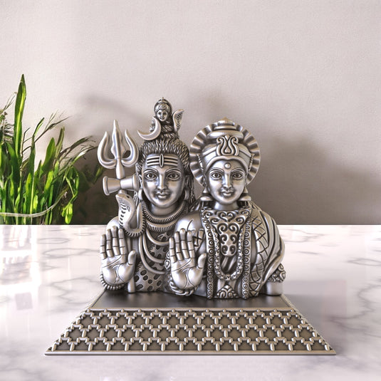 Silver Lord Shiva & Mata Parvaiti Idol 02 – Sterling Silver 925 Hallmark, A Divine Symbol of Unity and Love