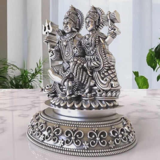 Silver Lord Shiva & Mata Parvaiti Idol – Sterling Silver 925 Hallmark, A Divine Symbol of Unity and Love